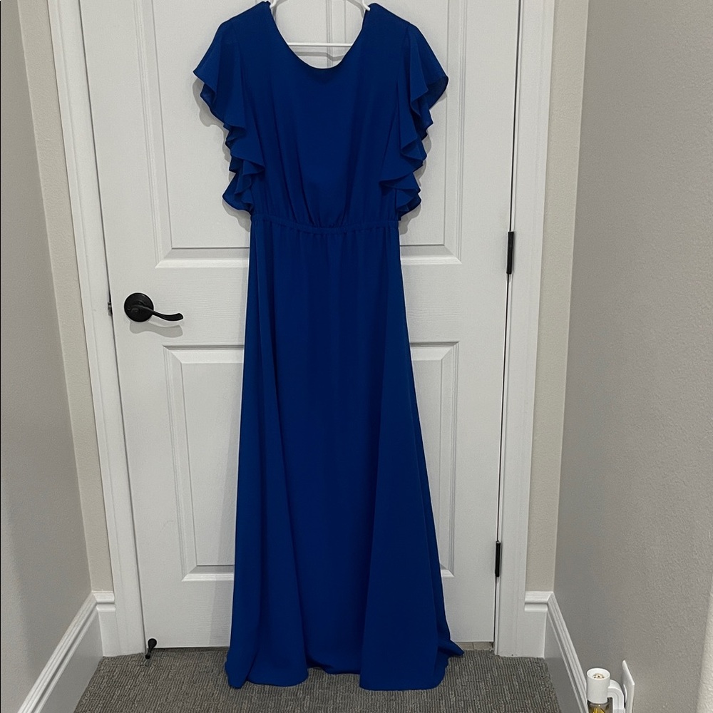 H by Halston Royal Blue Maxi Dress with Ruffle Sleeves